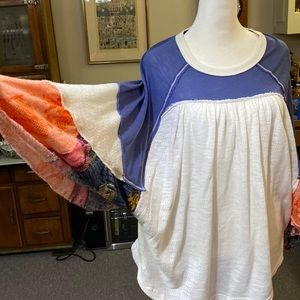 Free People Colorblock Peasant Tunic in White, Purple, Orange, Pink